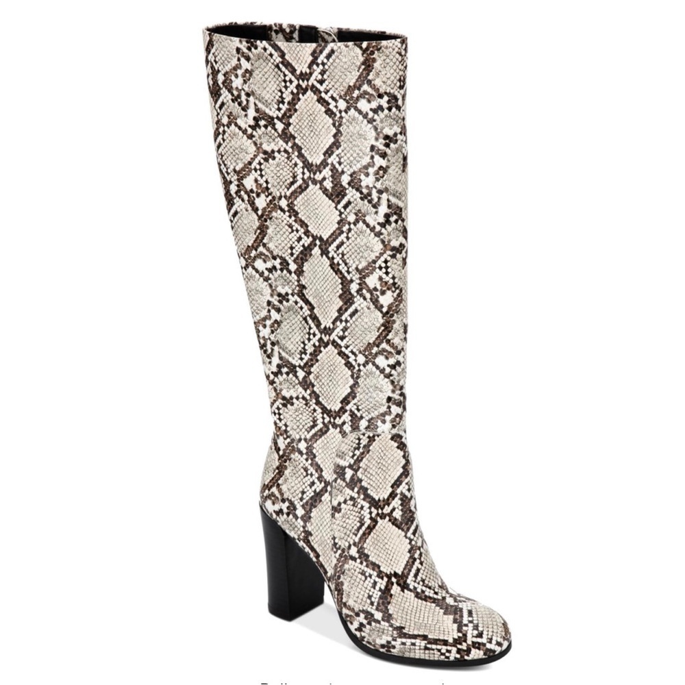 Kenneth COLE New York Justin Snake Skin Print Round Toe Block Heel Dress Boots